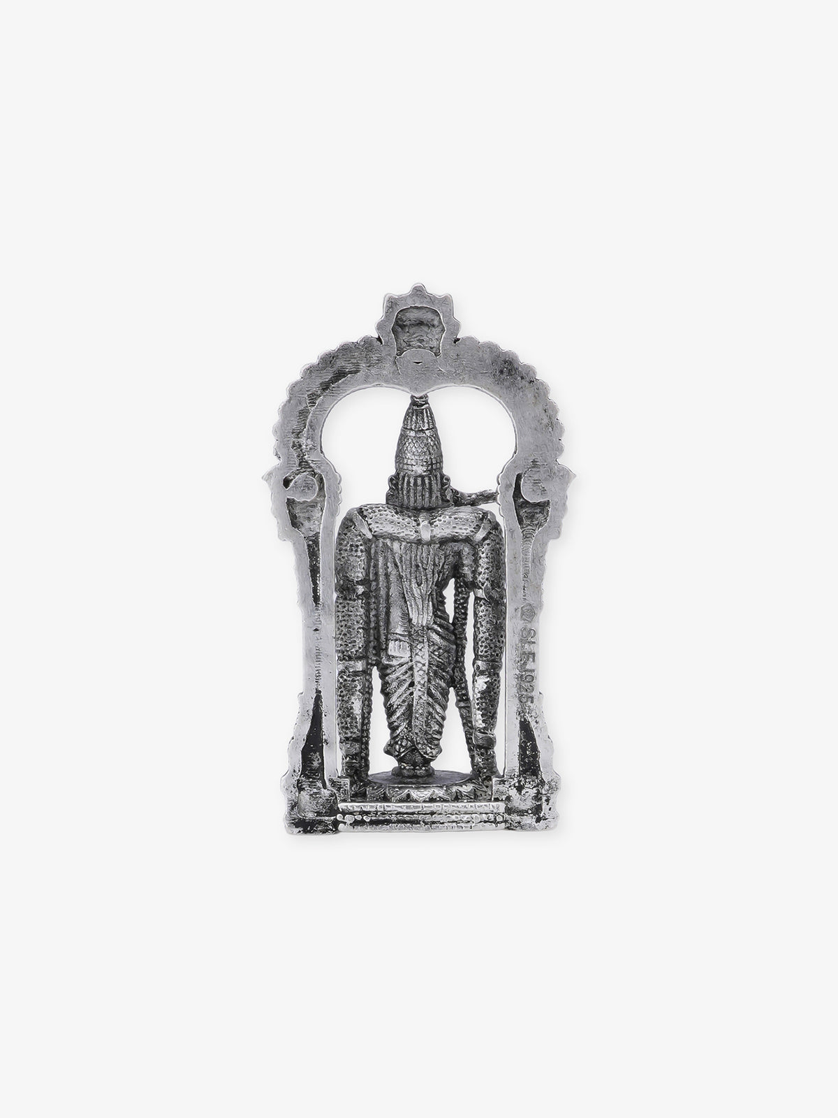 Back side profile of SIJA Oxidised 925 Silver Meenakshi Amman Solid Idol showing polished edges and durable sterling silver construction