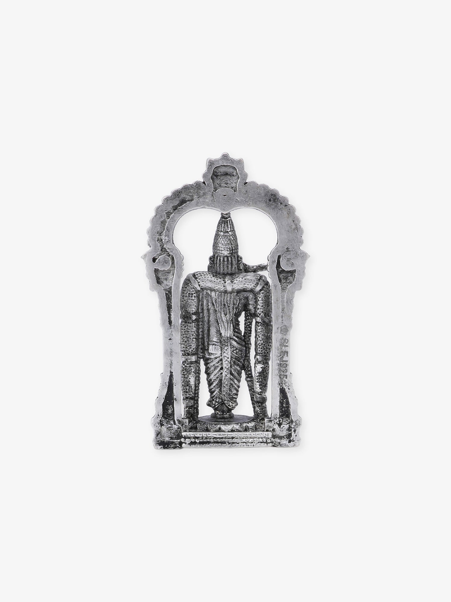 Back side profile of SIJA Oxidised 925 Silver Meenakshi Amman Solid Idol showing polished edges and durable sterling silver construction