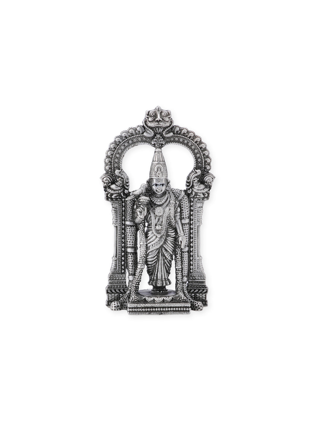 Close‑up of SIJA Oxidised 925 Silver Meenakshi Amman Solid Idol showing intricate goddess detailing and handcrafted silver design