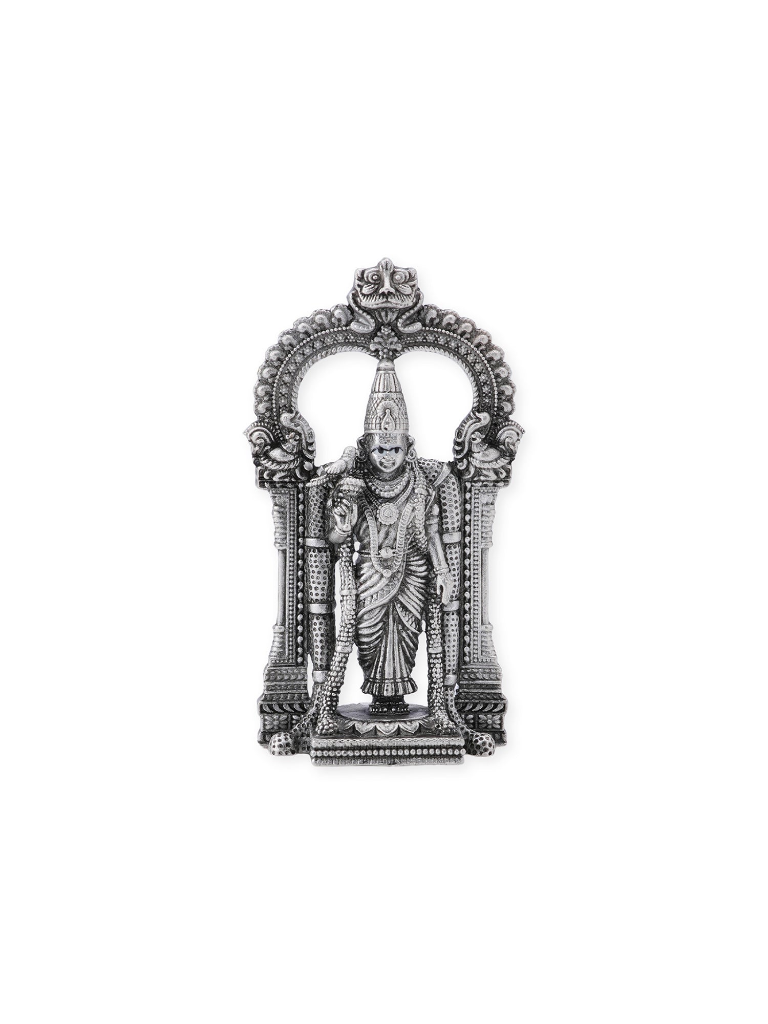 Close‑up of SIJA Oxidised 925 Silver Meenakshi Amman Solid Idol showing intricate goddess detailing and handcrafted silver design