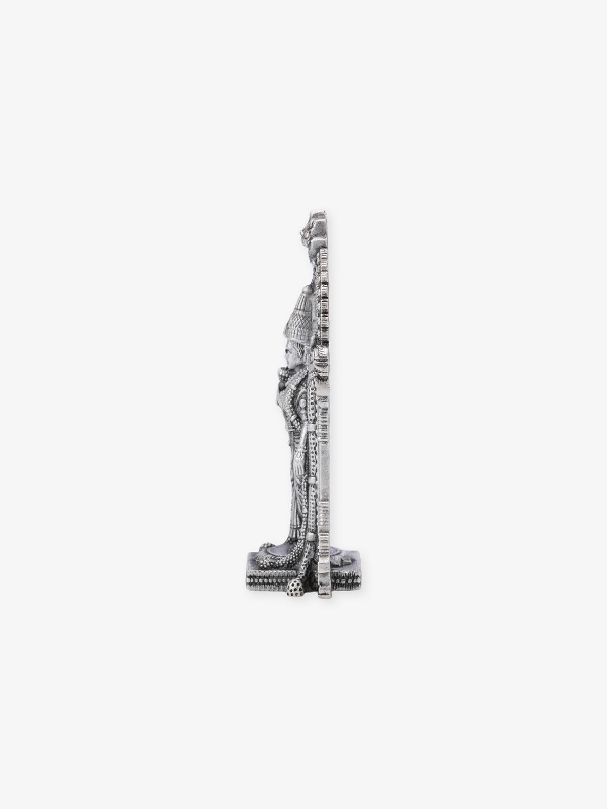 Side profile of SIJA Oxidised 925 Silver Meenakshi Amman Solid Idol showing polished edges and durable sterling silver construction