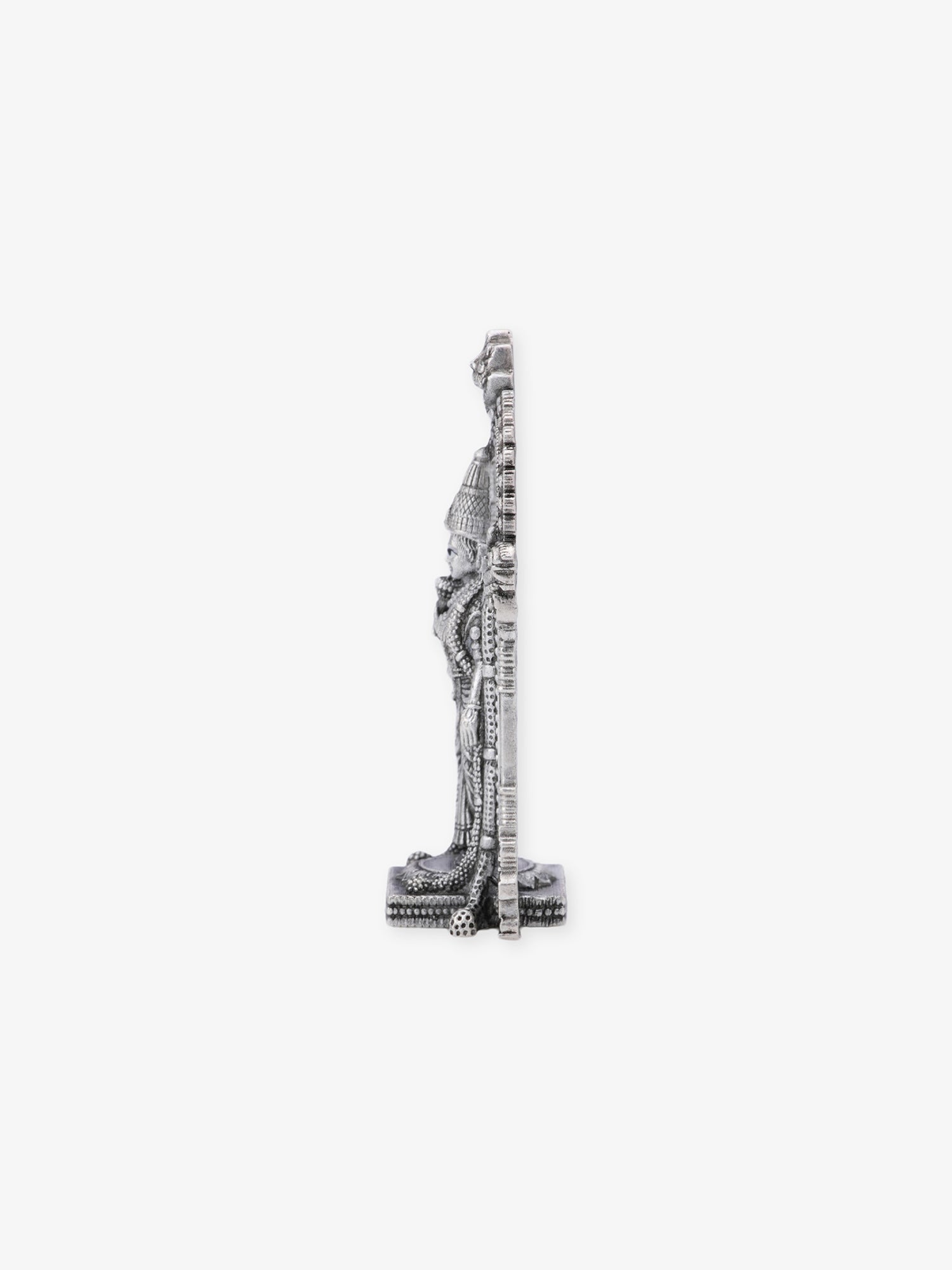 Side profile of SIJA Oxidised 925 Silver Meenakshi Amman Solid Idol showing polished edges and durable sterling silver construction