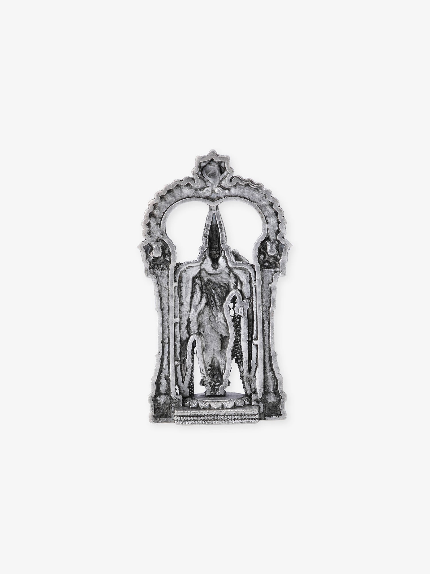 Back side profile of SIJA Oxidised 925 Silver Meenakshi Amman Solid Idol showing polished edges and durable sterling silver construction