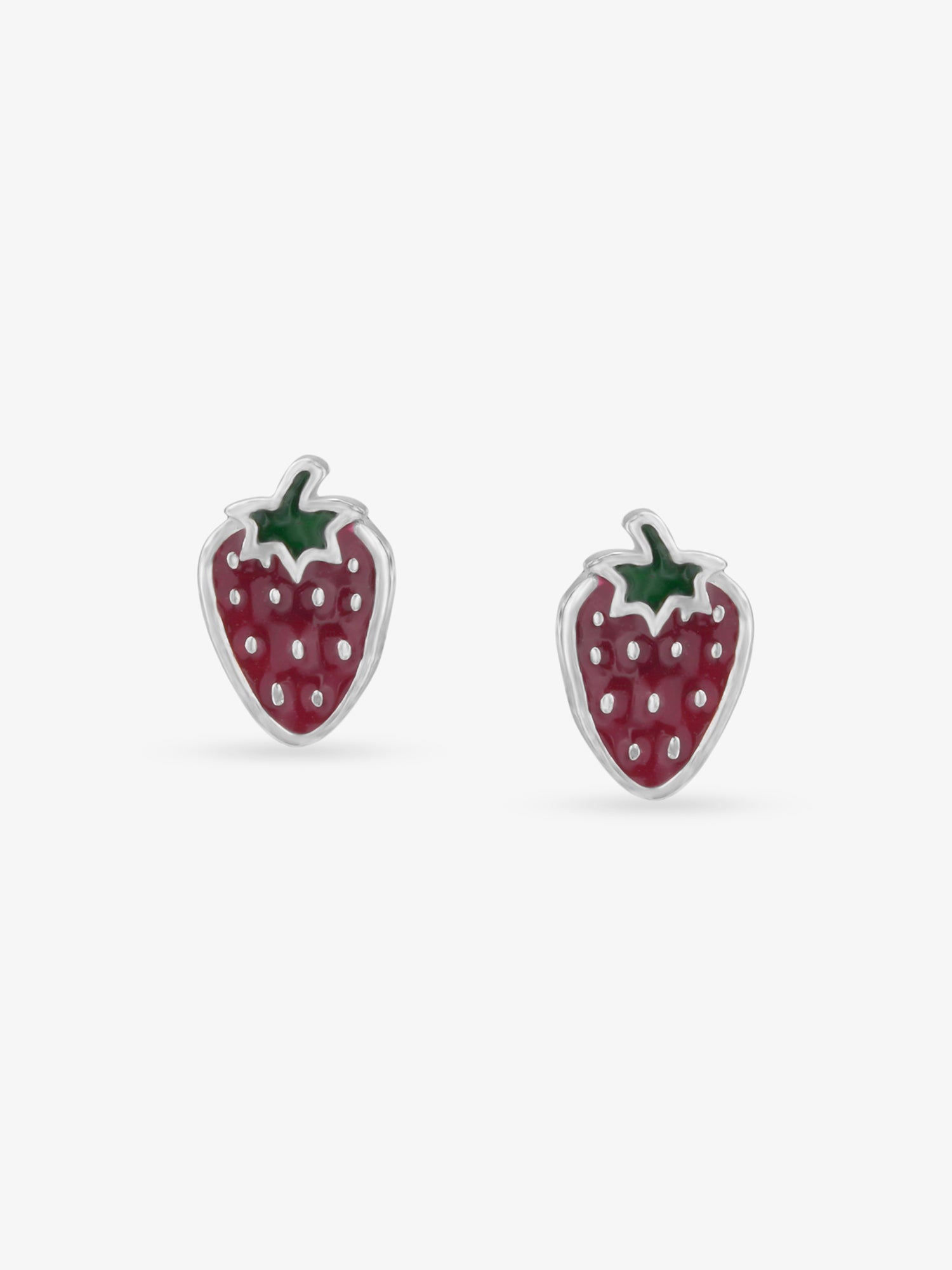 SIJA 925 sterling silver Mini Strawberry stud BIS hallmarked playful enamel jewellery design perfect for kids daily wear and gifting
