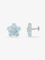 Side view of SIJA 925 Silver Blossom Stud highlighting sleek silver setting and blossom charm