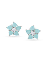 Detailed close up of SIJA Mint Floret Stud showing sparkling mint stone floret motif and premium silver craftsmanship