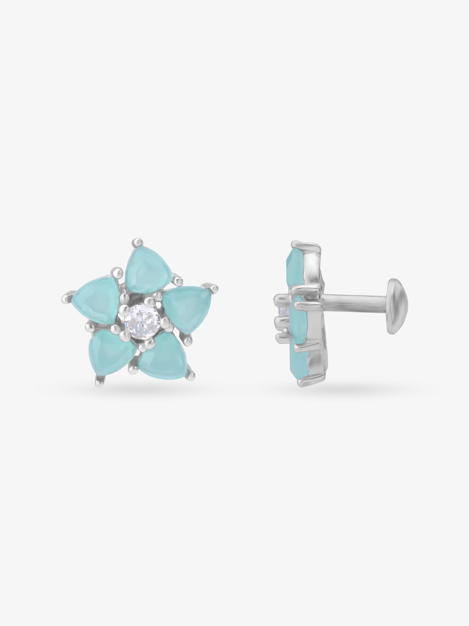 Side view of SIJA 925 Silver Mint Floret Stud highlighting sleek silver setting and mint floret charm