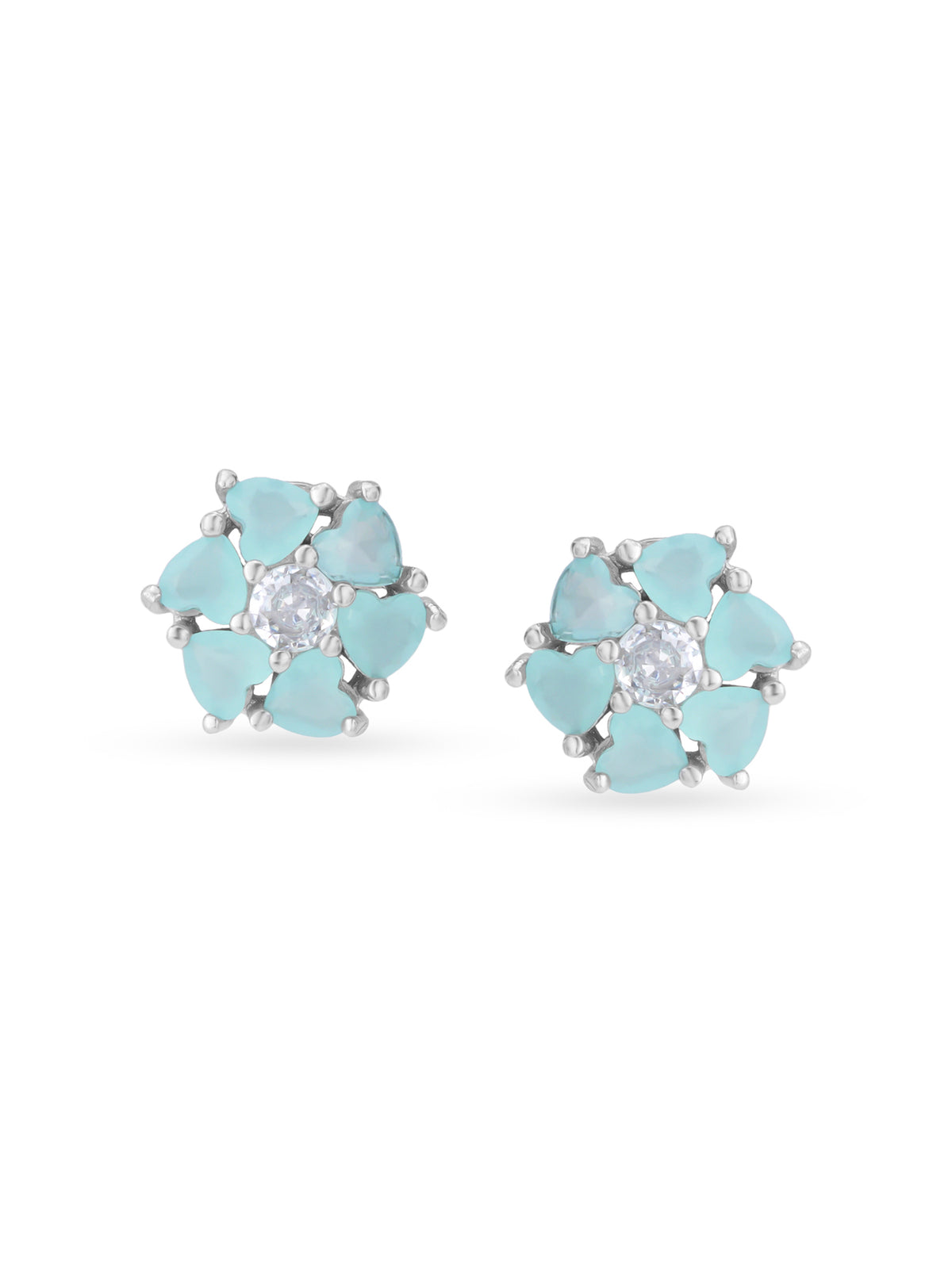 Detailed close up of SIJA Heart Bloom Stud showing sparkling heart stone and delicate bloom motif craftsmanship