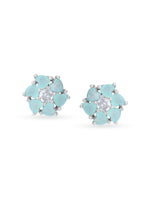 Detailed close up of SIJA Heart Bloom Stud showing sparkling heart stone and delicate bloom motif craftsmanship