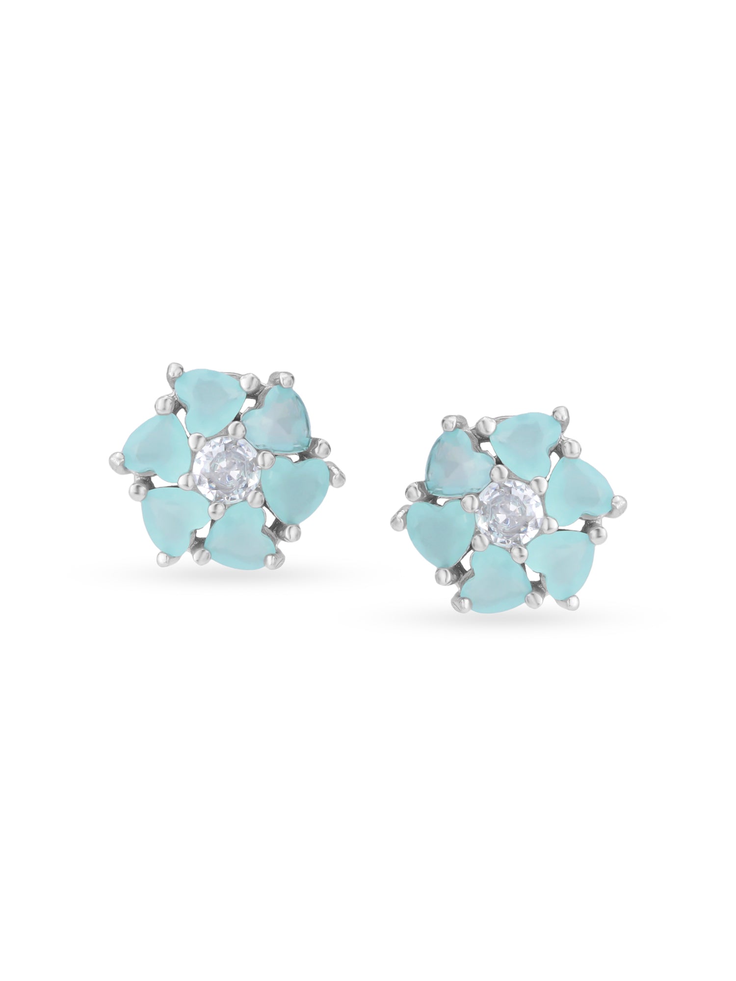 Detailed close up of SIJA Heart Bloom Stud showing sparkling heart stone and delicate bloom motif craftsmanship