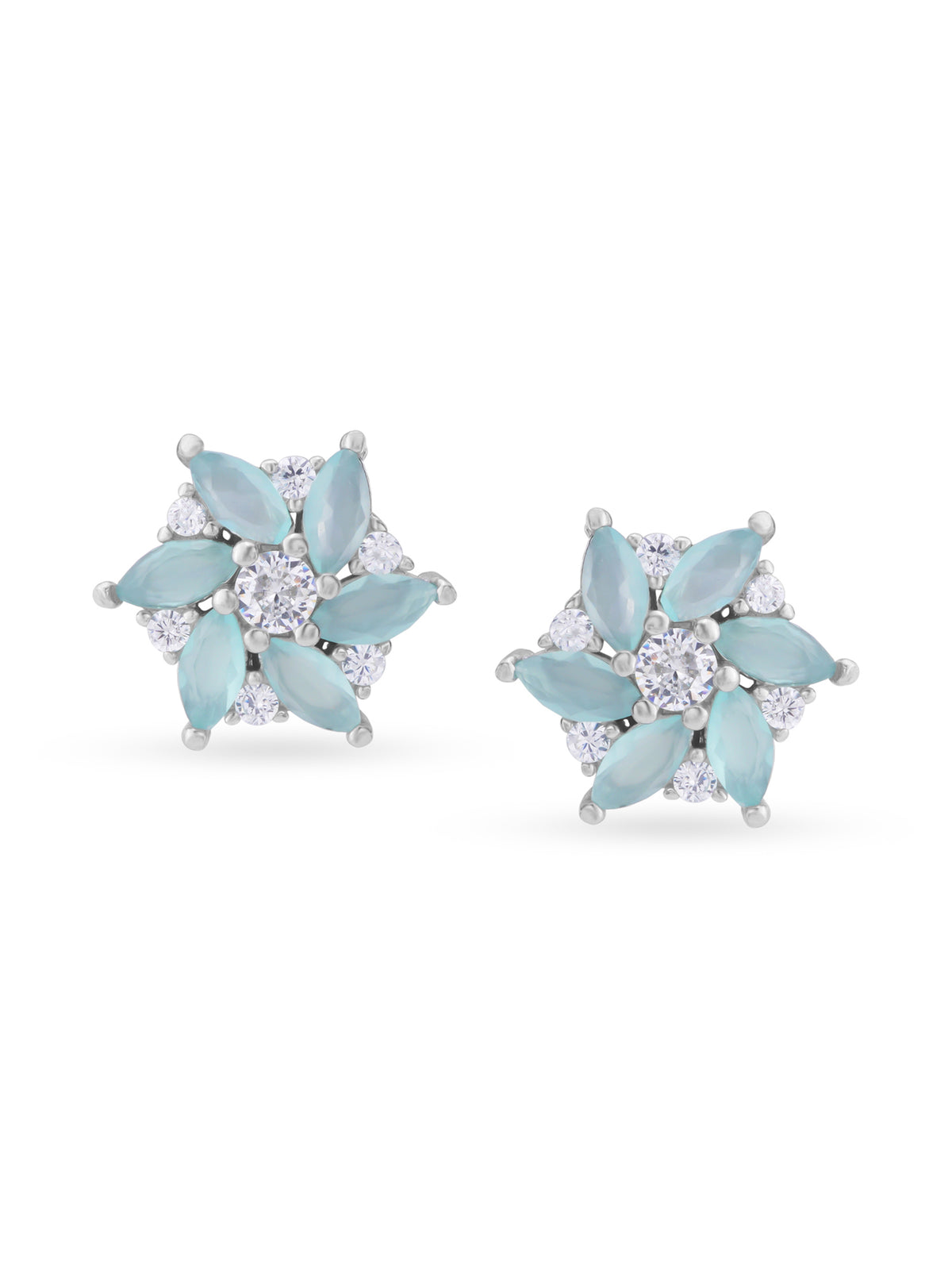 Detailed close up of SIJA Mint Petal Bloom Stud showing sparkling mint stone petals and premium silver craftsmanship