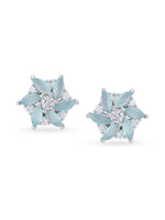 Detailed close up of SIJA Mint Petal Bloom Stud showing sparkling mint stone petals and premium silver craftsmanship