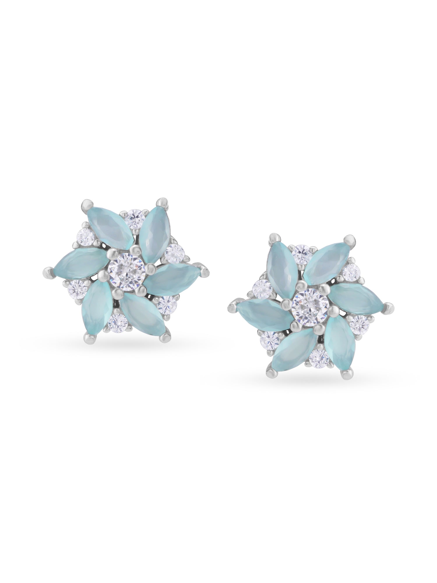 Detailed close up of SIJA Mint Petal Bloom Stud showing sparkling mint stone petals and premium silver craftsmanship