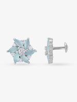 Side view of SIJA 925 Silver Mint Petal Bloom Stud highlighting sleek silver setting and mint petal bloom charm