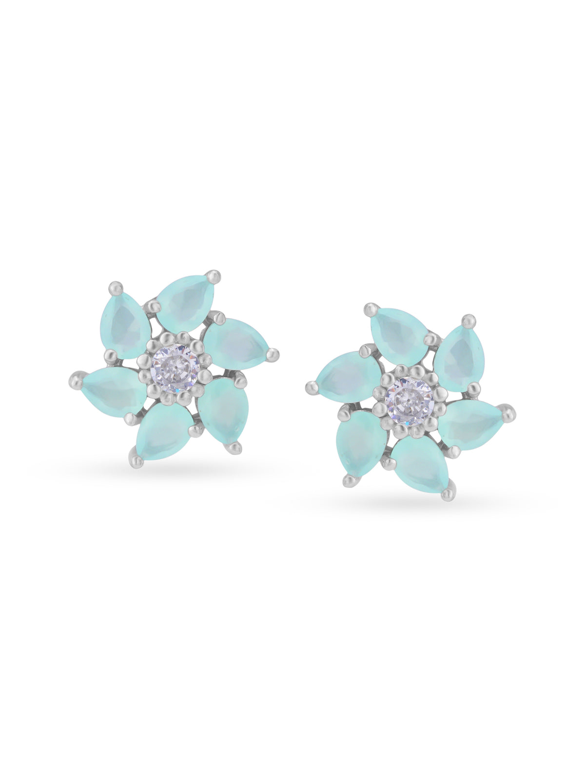 Detailed close up of SIJA Mint Petal Stud showing sparkling mint stone petals and premium silver craftsmanship