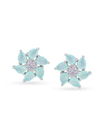 Detailed close up of SIJA Mint Petal Stud showing sparkling mint stone petals and premium silver craftsmanship