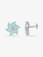 Side view of SIJA 925 Silver Mint Petal Stud highlighting sleek silver setting and mint petal charm
