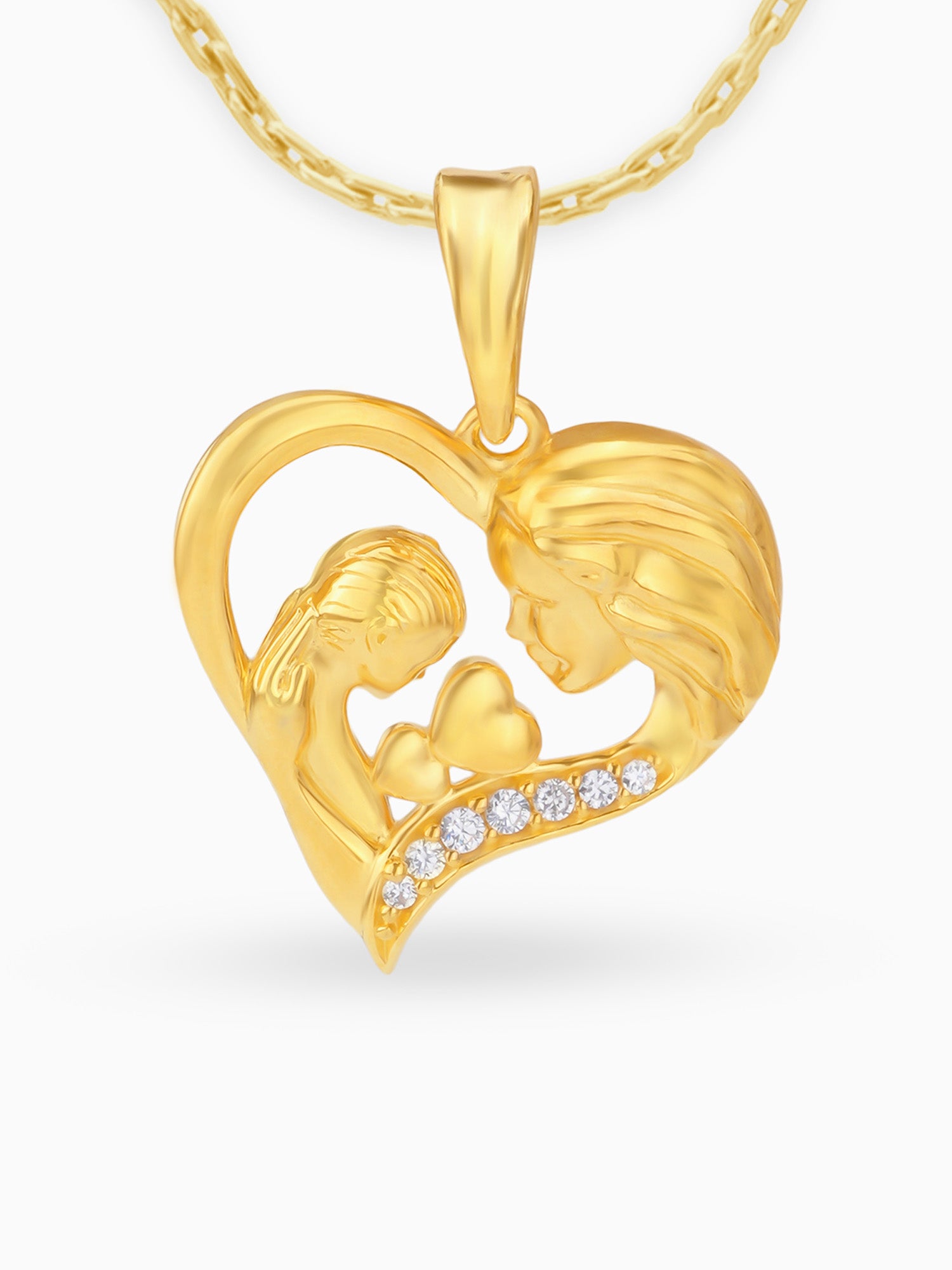 Detailed close up SIJA 925 silver jewellery gold plated mom baby in heart pendant BIS hallmarked premium handcrafted accessory perfect for festive occasions and anniversaries