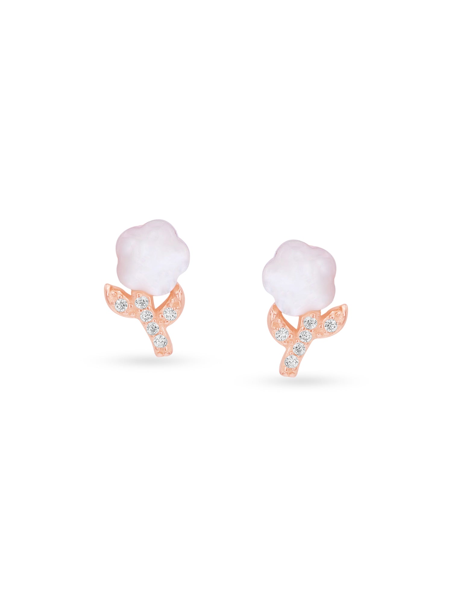 Detailed close up of SIJA 925 Silver Mop Flower Stud showing luminous mother of pearl petals and handcrafted silver finish