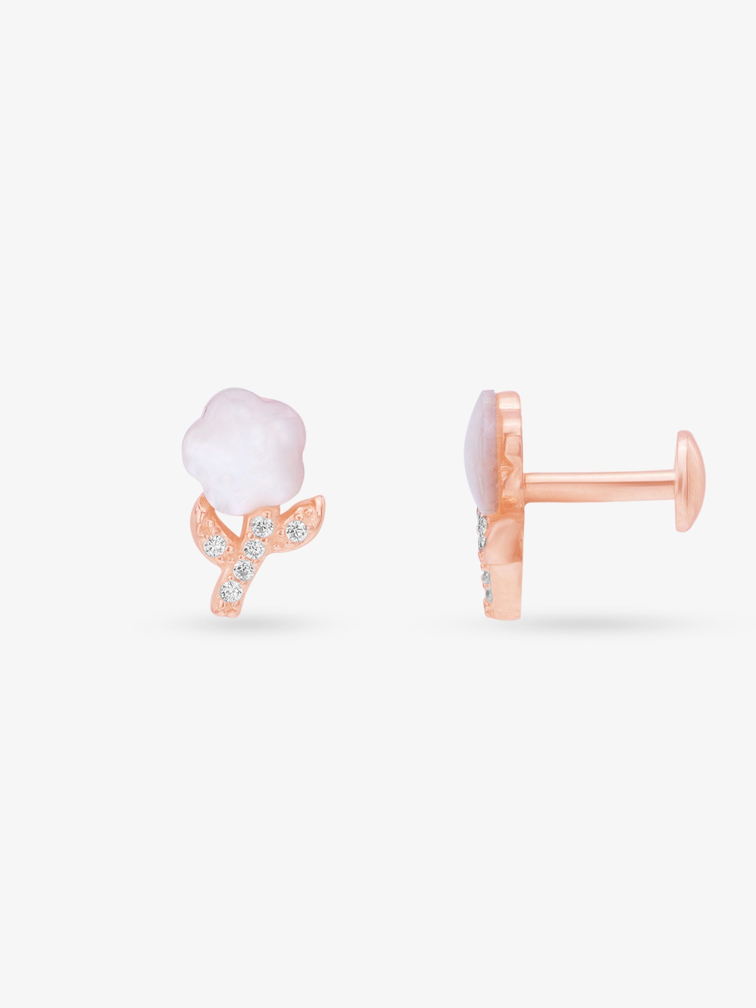 Side profile of SIJA 925 Silver Mop Flower Stud highlighting durable sterling silver craftsmanship and floral motif