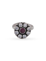 Detailed close up of SIJA 925 Silver Mystic Bloom Antique Toe Ring showing oxidised floral bloom design and handcrafted silver finish