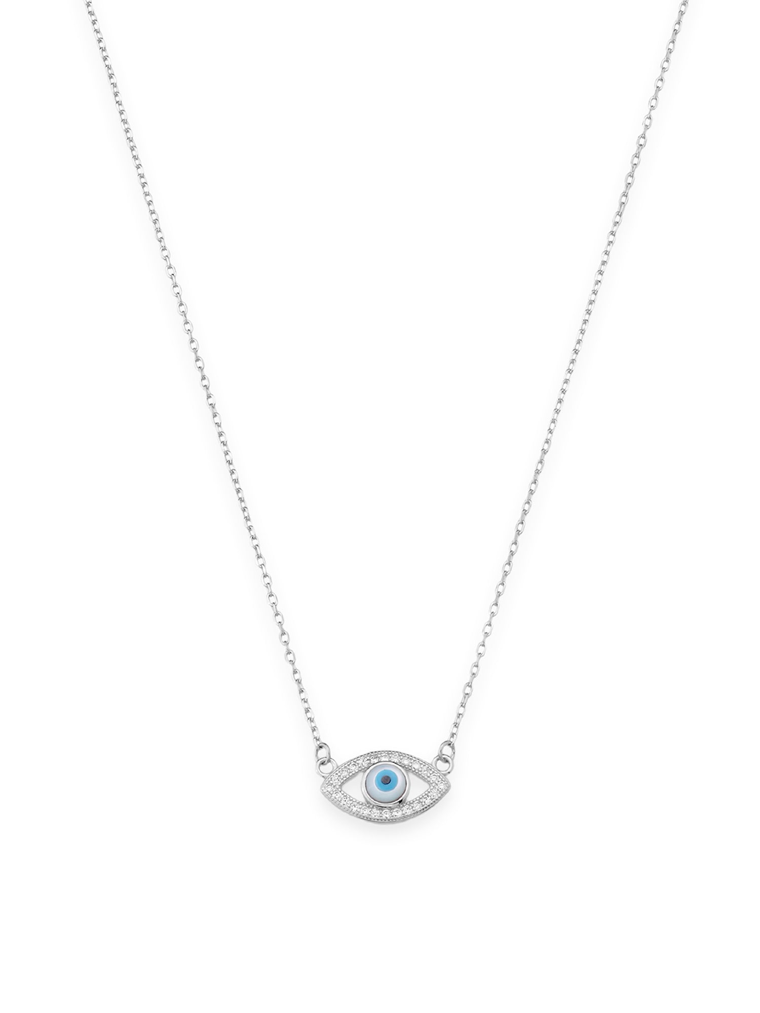 Detailed close up of SIJA 925 Silver Mystic Evil Eye Pendant with Chain showing protective eye design and handcrafted silver finish