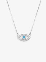 Detailed close up of SIJA 925 Silver Mystic Evil Eye Pendant with Chain showing protective eye design and handcrafted silver finish