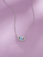 Detailed close up of SIJA 925 Silver Mystic Evil Eye Pendant with Chain showing protective eye design and handcrafted silver finish