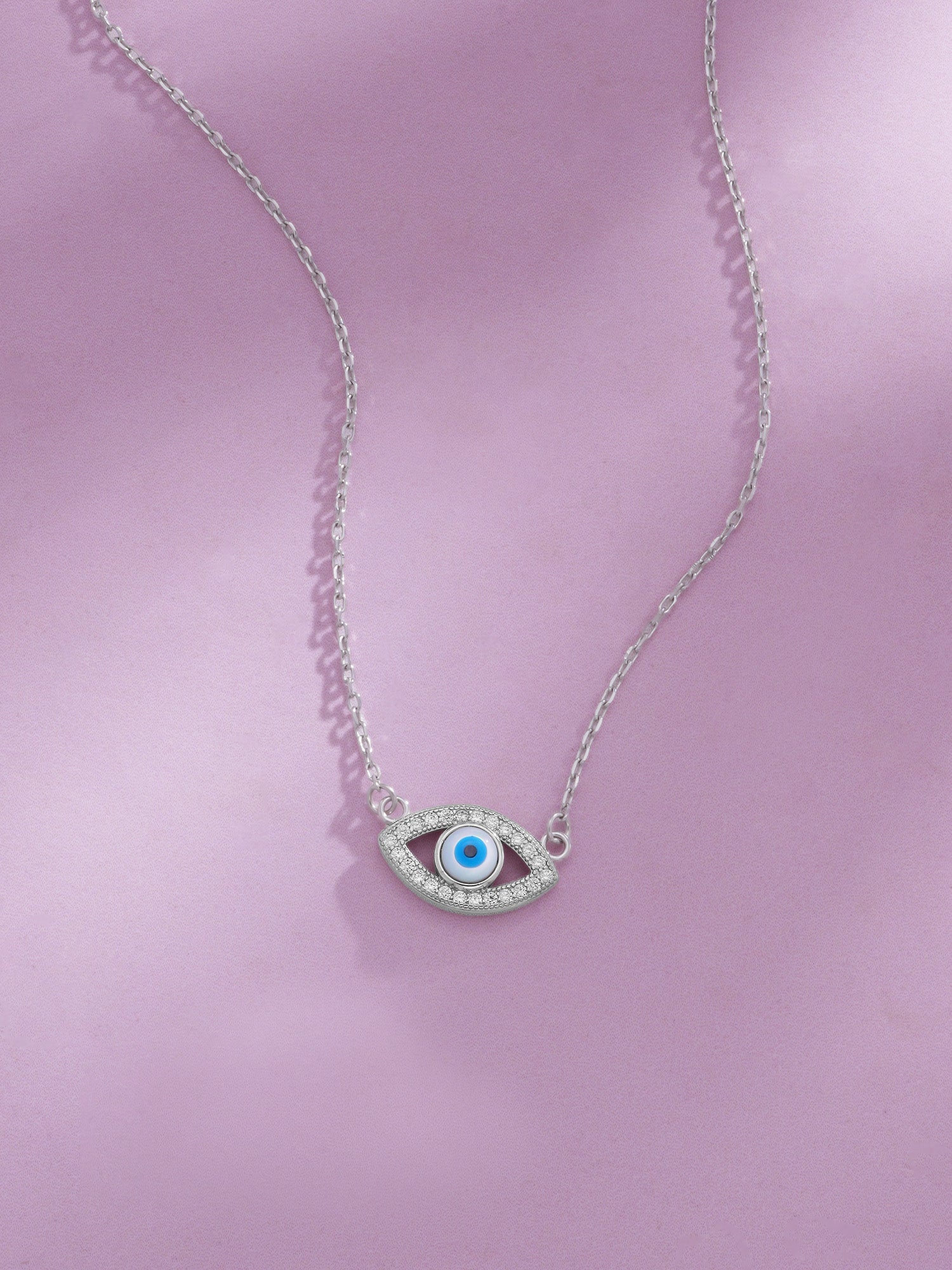 Detailed close up of SIJA 925 Silver Mystic Evil Eye Pendant with Chain showing protective eye design and handcrafted silver finish