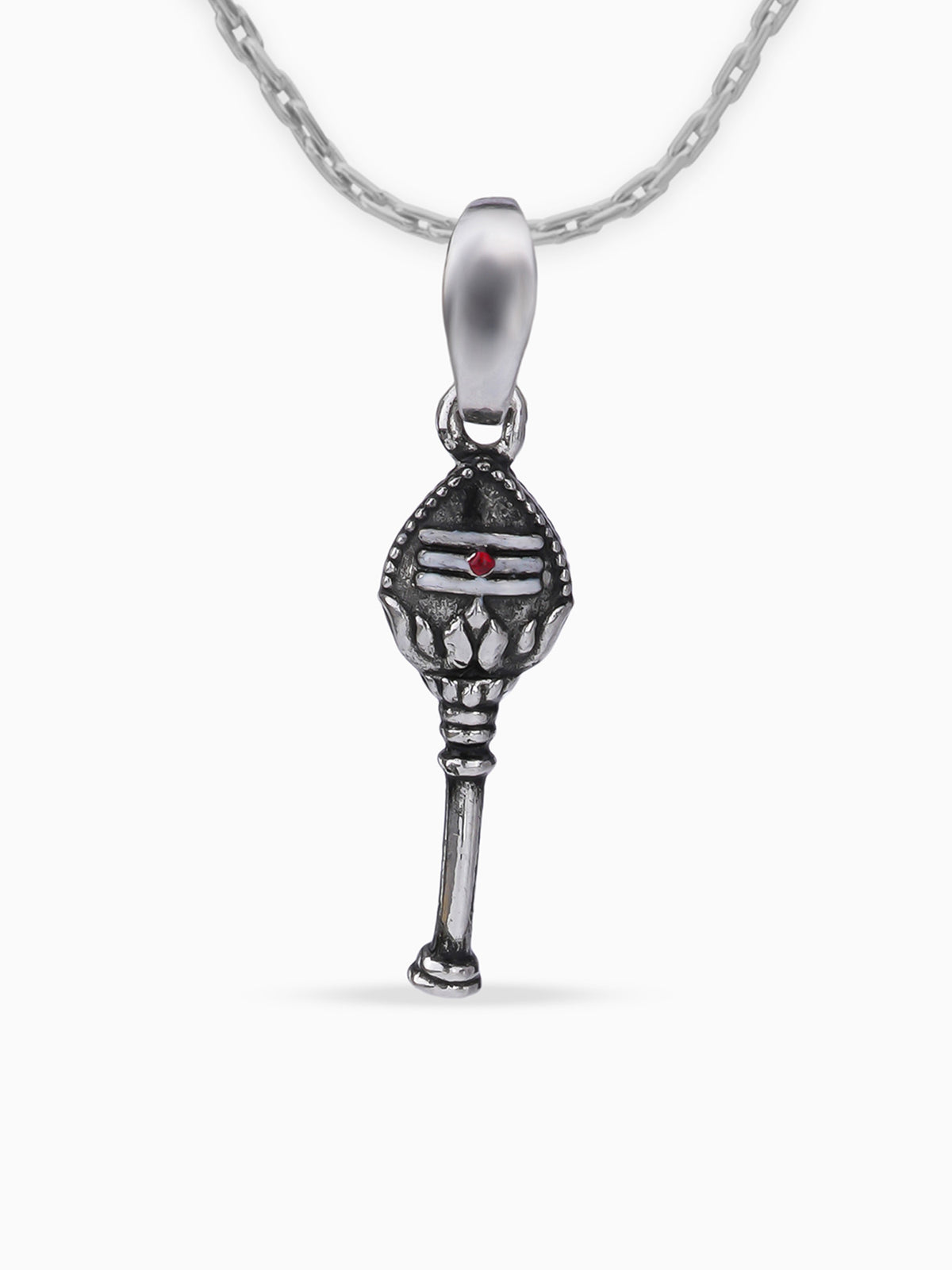 Detailed close up SIJA oxidised 925 silver OM with Vel charm BIS hallmarked premium handcrafted accessory perfect for spiritual occasions and anniversaries