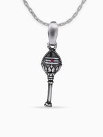 Detailed close up SIJA oxidised 925 silver OM with Vel charm BIS hallmarked premium handcrafted accessory perfect for spiritual occasions and anniversaries