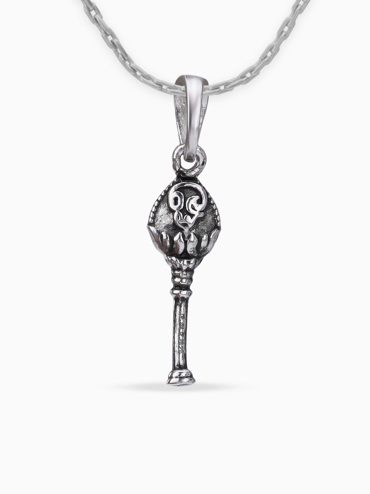 Close up SIJA oxidised 925 silver OM with Vel charm handcrafted premium design devotional accessory for everyday wear and special occasions