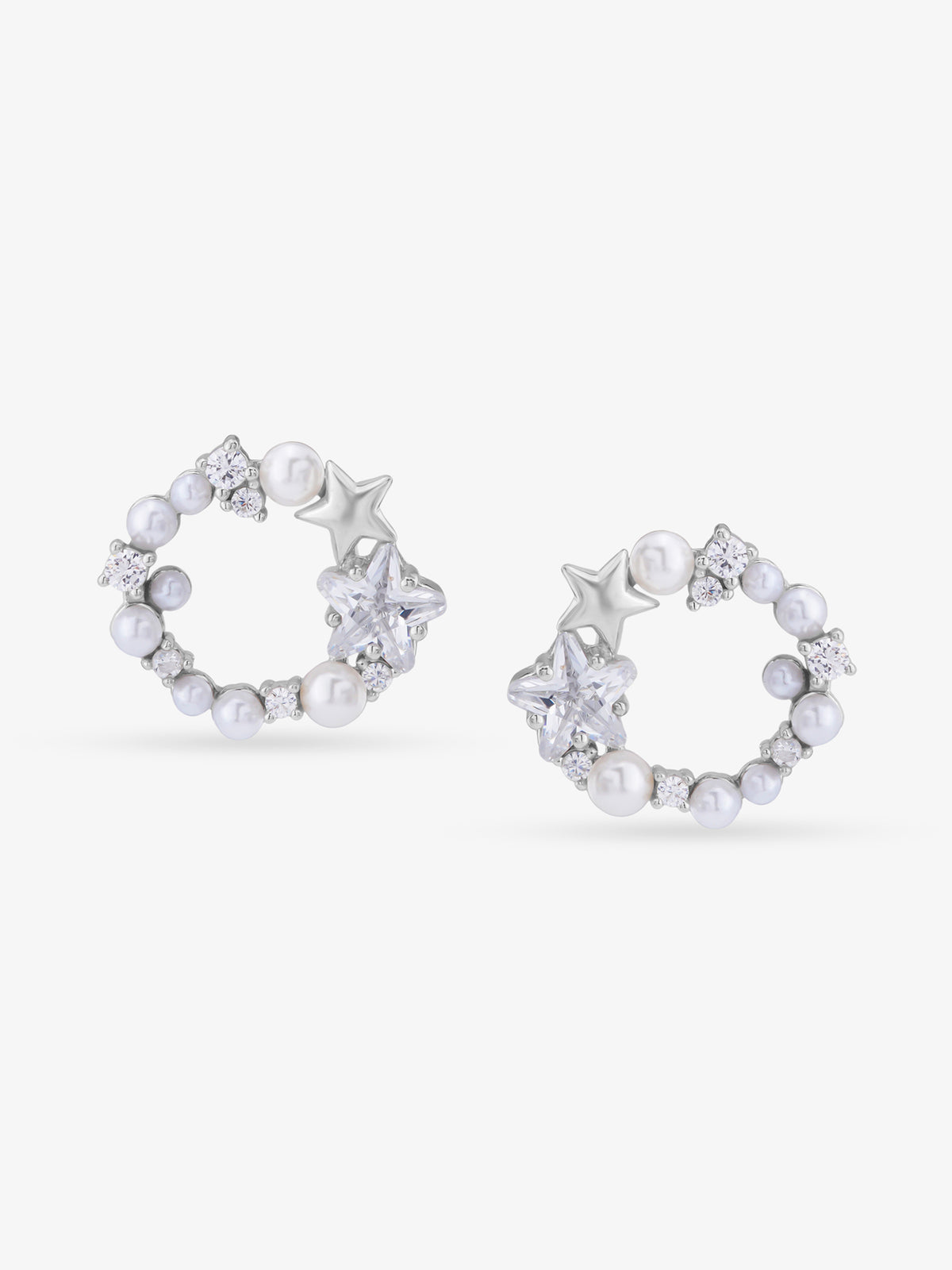 SIJA 925 Silver Pearl & Starlet Stud elegant sterling silver womens jewellery accessory front view