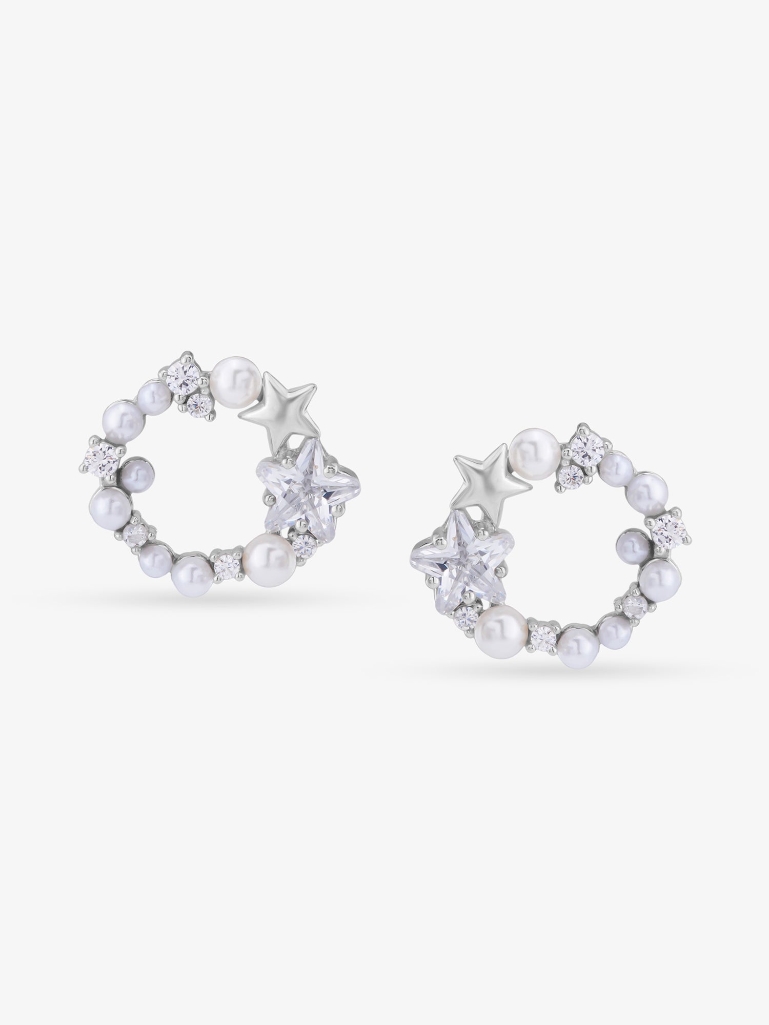 SIJA 925 Silver Pearl & Starlet Stud elegant sterling silver womens jewellery accessory front view