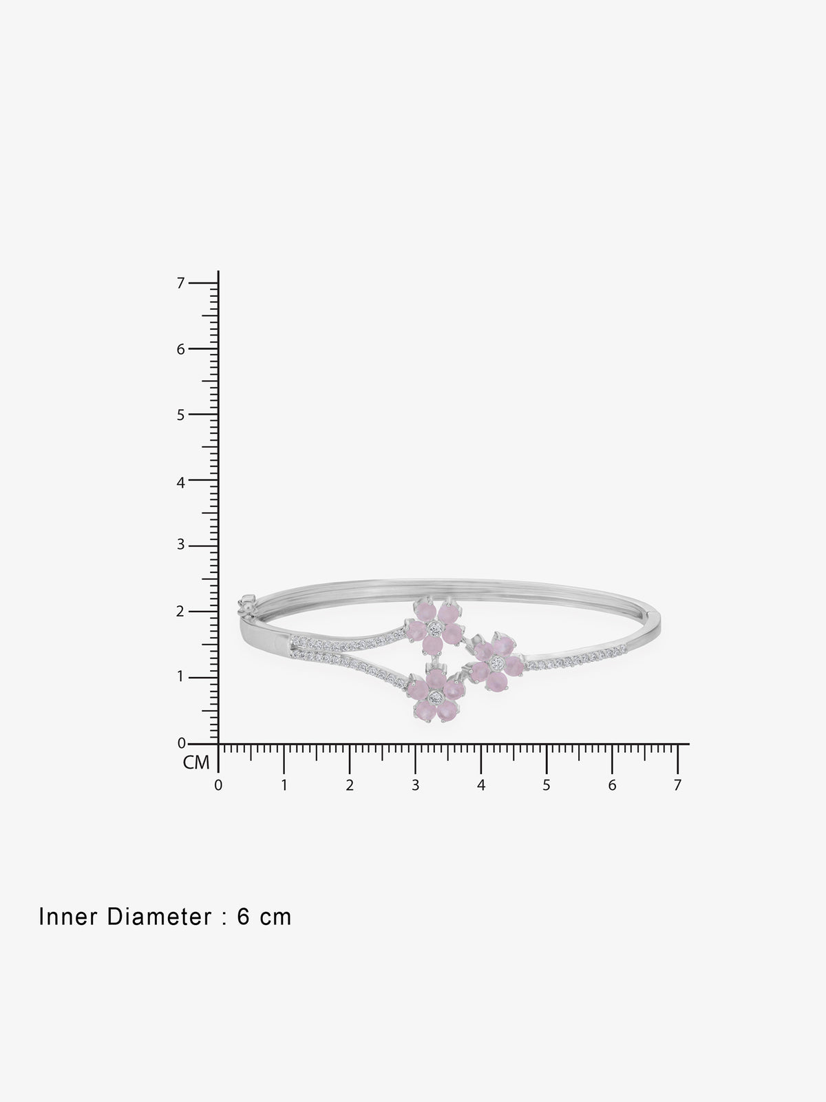 Reverse view of SIJA 925 Silver Pink Blossom Cuff Bracelet showing BIS 925 hallmark certified sterling silver jewellery made in India