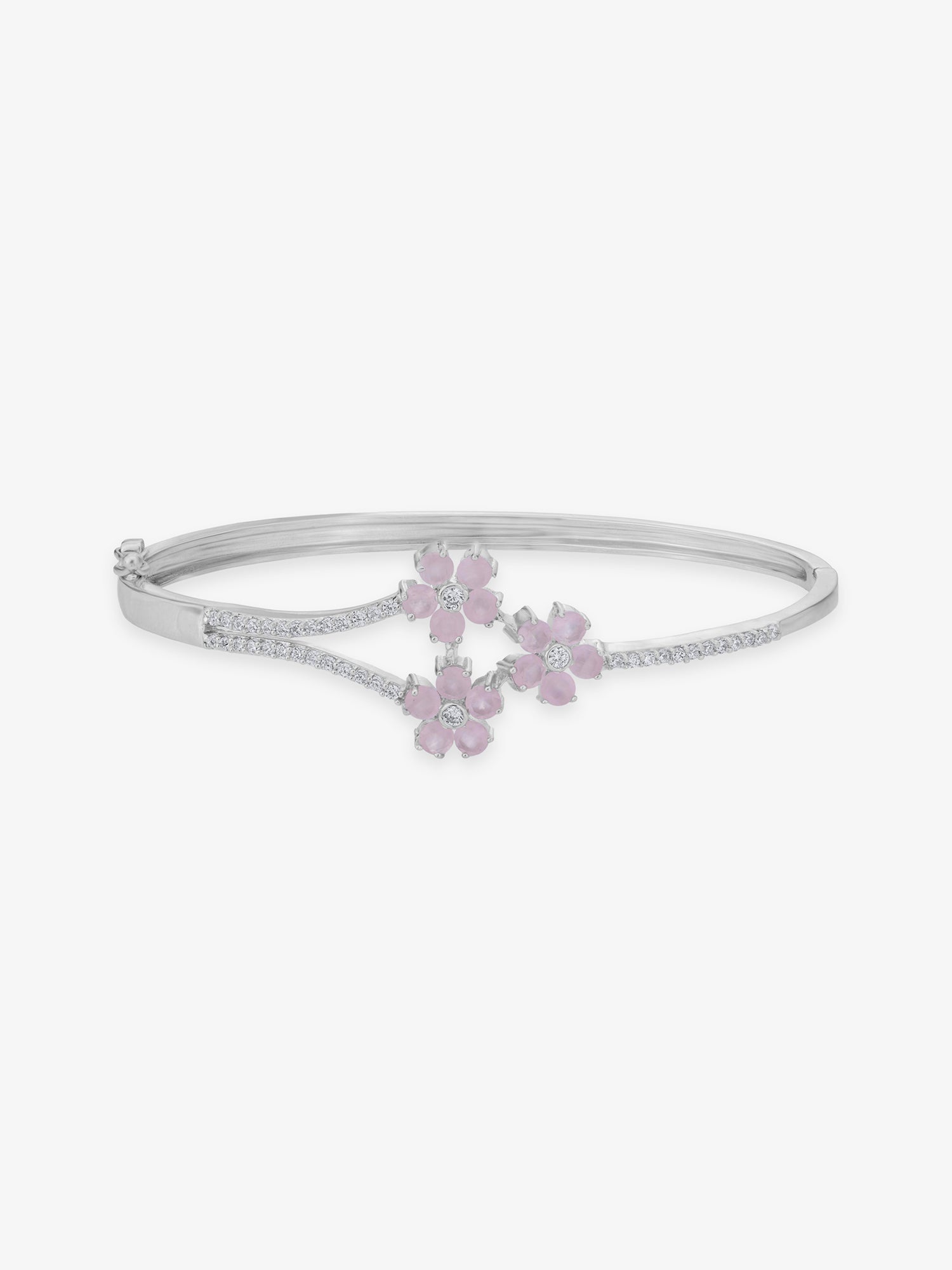 SIJA 925 Silver Pink Blossom Cuff Bracelet elegant sterling silver jewellery accessory front view