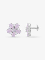 Side view of SIJA 925 Silver Blossom Stud highlighting sleek silver setting and blossom charm