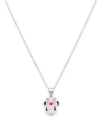 Close‑up of SIJA 925 silver Pink Bow Minnie Necklace showing pink bow Minnie pendant detailing and handcrafted sterling silver design