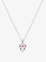 Close‑up of SIJA 925 silver Pink Bow Minnie Necklace showing pink bow Minnie pendant detailing and handcrafted sterling silver design