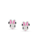 Detailed view of SIJA 925 silver Pink Bow Minnie Earrings highlighting intricate sterling silver finish and ornamental craftsmanship