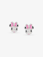Detailed view of SIJA 925 silver Pink Bow Minnie Earrings highlighting intricate sterling silver finish and ornamental craftsmanship