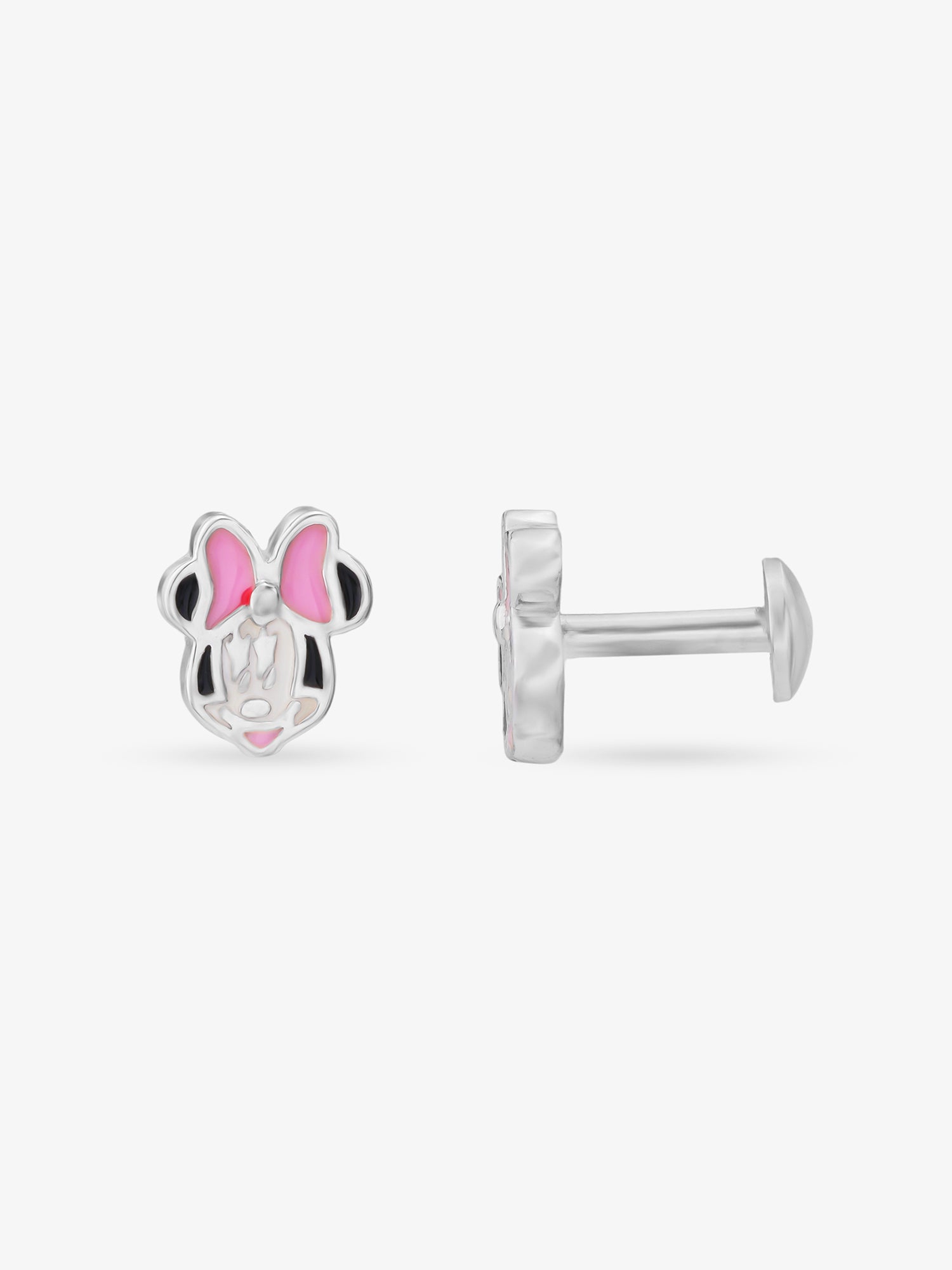 Side profile of SIJA 925 silver Pink Bow Minnie Necklace showing polished edges and durable sterling silver construction