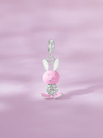 Detailed close up of SIJA 925 Silver Bunny Charm showing cute enamel bunny design and handcrafted silver finish