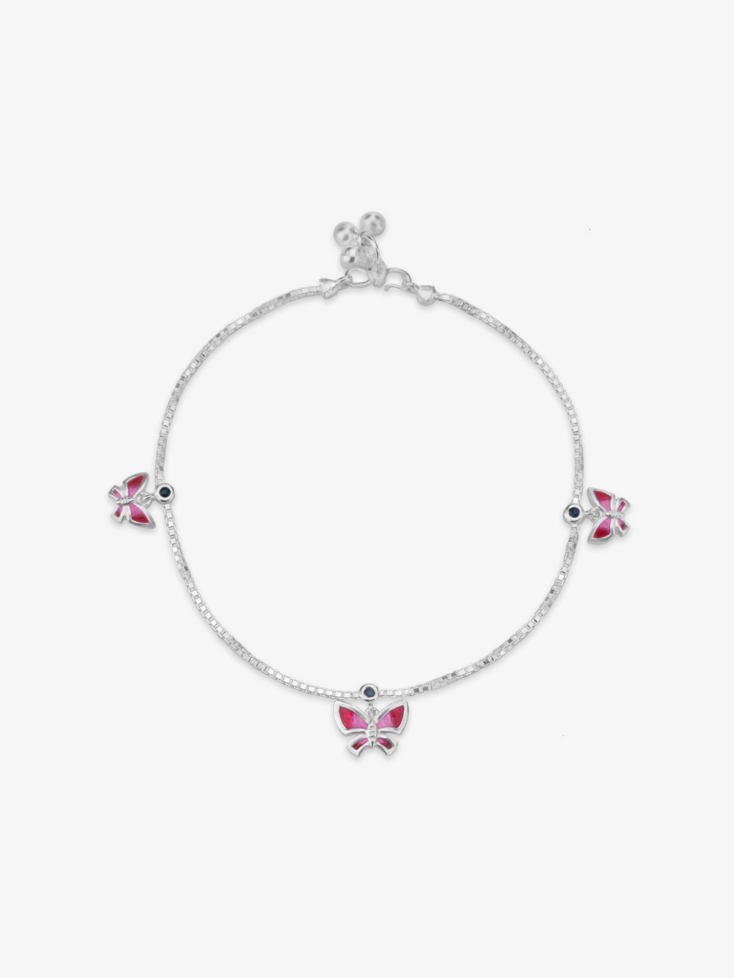 SIJA 925 Silver Pink Butterfly Parade Anklet sterling silver jewellery elegant hero shot