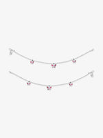 Detailed close up of SIJA 925 Silver Pink Butterfly Parade Anklet highlighting pink butterfly charm craftsmanship