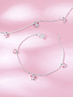 Detailed close up of SIJA 925 Silver Pink Butterfly Parade Anklet highlighting pink butterfly charm craftsmanship