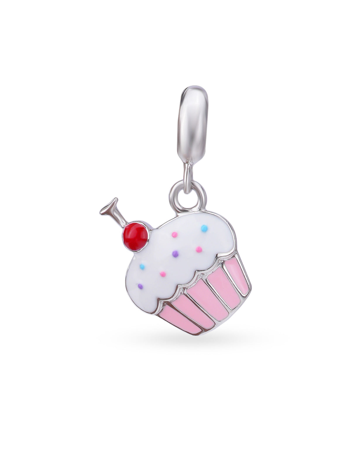 Hero shot SIJA 925 silver jewellery pink cup cake charm BIS hallmarked playful accessory perfect for birthdays festive wear and gifting