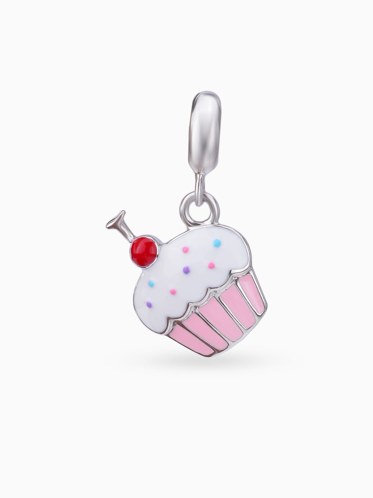 Close up SIJA 925 silver jewellery pink cup cake charm handcrafted premium design versatile accessory for everyday wear and special occasions