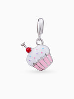 Close up SIJA 925 silver jewellery pink cup cake charm handcrafted premium design versatile accessory for everyday wear and special occasions