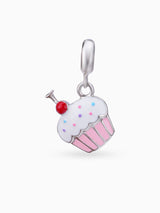 Close up SIJA 925 silver jewellery pink cup cake charm handcrafted premium design versatile accessory for everyday wear and special occasions